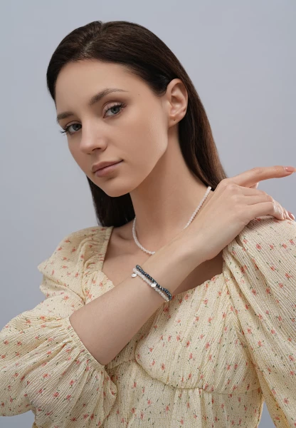 Leslii Damen-Armband Karoline Kristall Glasperlen dehnbar Weiß Nur für heute