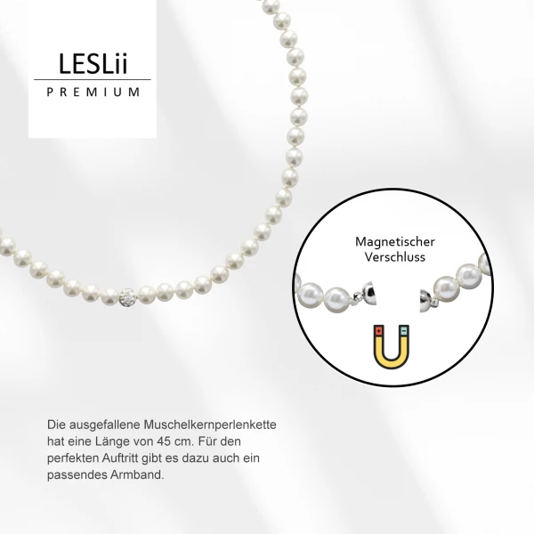 Leslii Damen-Kette Perlen-Collier weiße Perlen-Kette Strass-Kugel Weiß Flash Sale