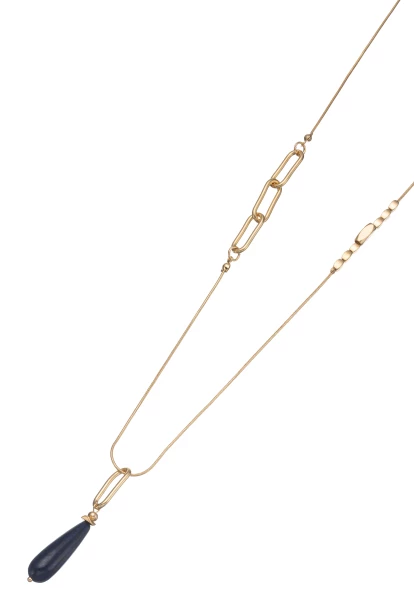 Leslii Lange Halskette Naturstein Tropfen Blau Gold Weihnachtsangebot