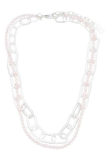 Leslii Layering Glieder-Kette Glasperlen Silber Beige Clearance-Verkauf