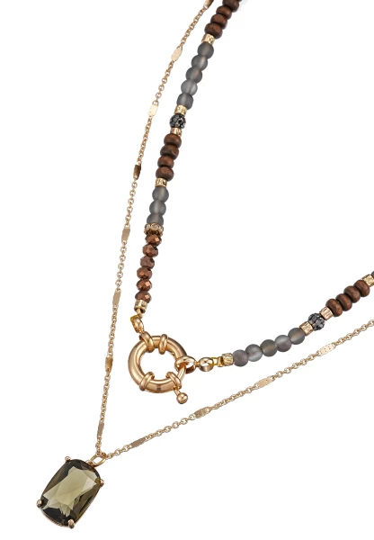 Leslii Kurze Halskette Holzperlen Layering Braun Gold Im Verkauf