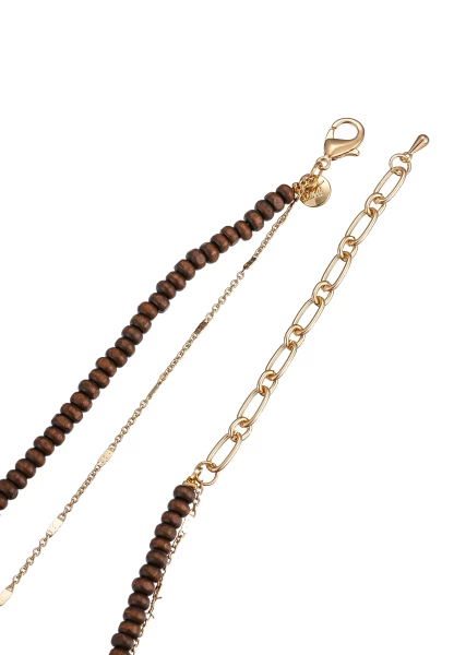Leslii Kurze Halskette Holzperlen Layering Braun Gold Im Verkauf