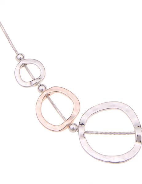 Leslii Damen-Kette Bicolor Ring-Anhänger Collier kurze Halskette Modeschmuck-Kette Silber Rosé Fabrikverkauf