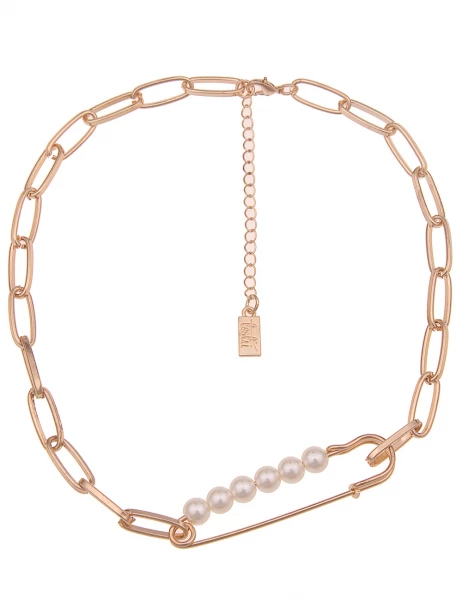 -50% SALE Leslii Kurze Halskette Sicherheitsnadel Perlen in Gold Weiß Sonderangebot
