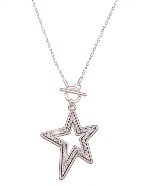 -50% SALE Leslii Damen-Kette Wende-Kette Glitzer lange Stern-Kette Strass Modeschmuck Silber Matt Günstig kaufen