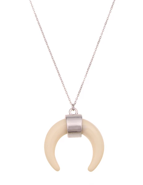 -50% SALE Leslii Lange Halskette Horn Look in Silber Creme Weiß Flash Sale