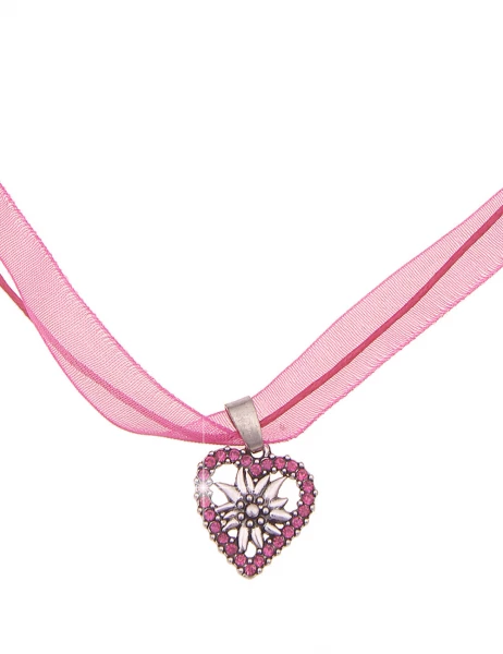-50% SALE Leslii Damen-Kette Edelweiß Herz-Kette Dirndl Oktoberfest kurze Kette Modeschmuck Pink Sil Große Rabatte