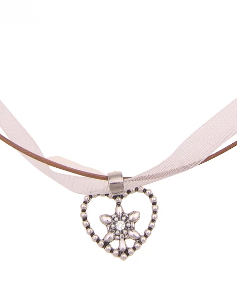 -50% SALE Leslii Damen-Kette Edelweiß Herz kurze Halskette Dirndl Oktoberfest Wiesn in Braun Weiß Neuheiten
