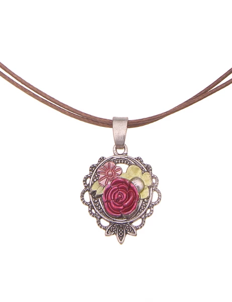 -50% SALE Leslii Damen-Kette Blumen Filigran Dirndl-Kette Wiesn Oktoberfest in Braun Pink Bestseller