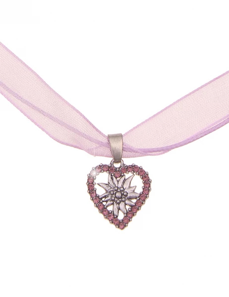 -50% SALE Leslii Damen-Kette Edelweiß Herz-Kette Dirndl Oktoberfest kurze Kette Modeschmuck Lila Sil Räumungsverkauf