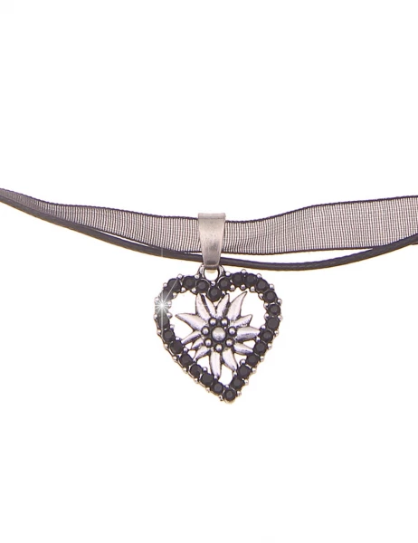-50% SALE Leslii Damen-Kette Edelweiß Herz-Kette Dirndl Oktoberfest kurze Kette Modeschmuck Schwarz Kauf eins, bekomm eins gratis