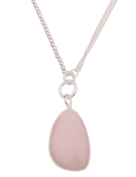 -50% SALE Leslii Lange Halskette Statement Naturstein in Silber Rosa Verkauf