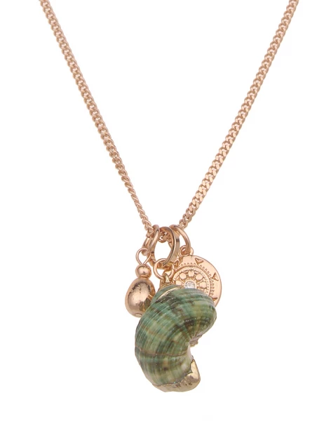 -50% SALE Leslii Lange Halskette Natur Muschel in Gold Grün im Angebot