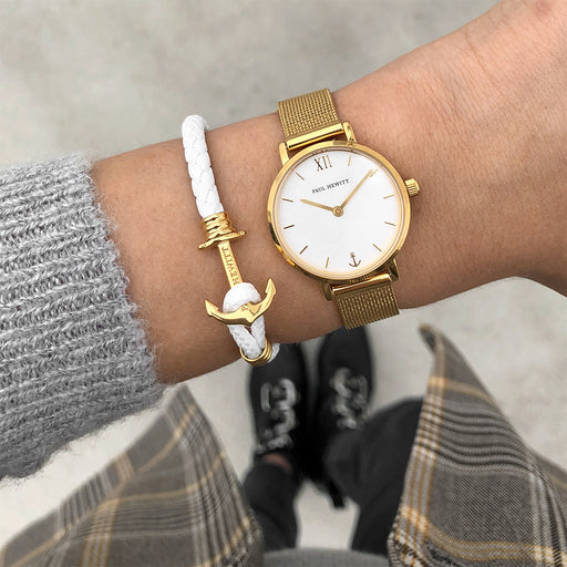 Paul Hewitt Ankerarmband Phrep Lite Gold Leder Weiß Osterangebot