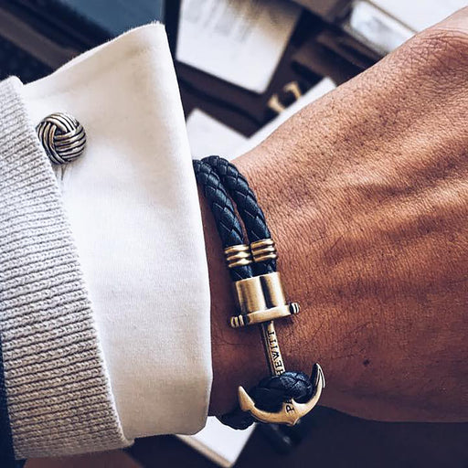 Paul Hewitt Ankerarmband Phrep Messing Leder Marineblau Heißer Verkauf