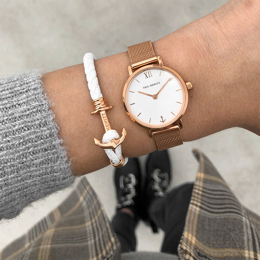 Paul Hewitt Ankerarmband Phrep Lite Roségold Leder Weiß Hotsell