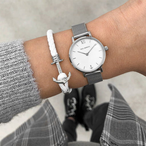 Paul Hewitt Ankerarmband Phrep Lite Silber Leder Weiß im Angebot