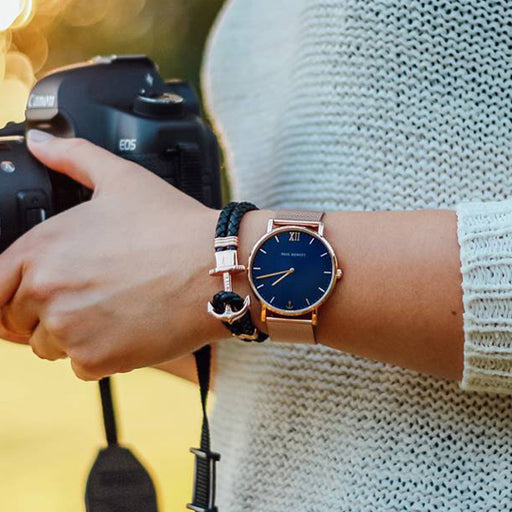 Paul Hewitt Ankerarmband Phrep Roségold Leder Marineblau Günstiger Verkauf