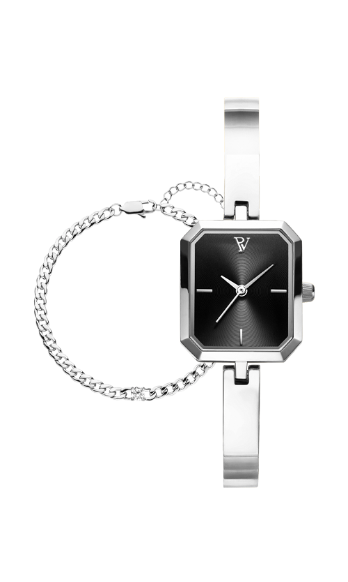Paul Valentine Ethereal Watch & Curb Bracelet Set Silver Begrenzt auf 3 Tage