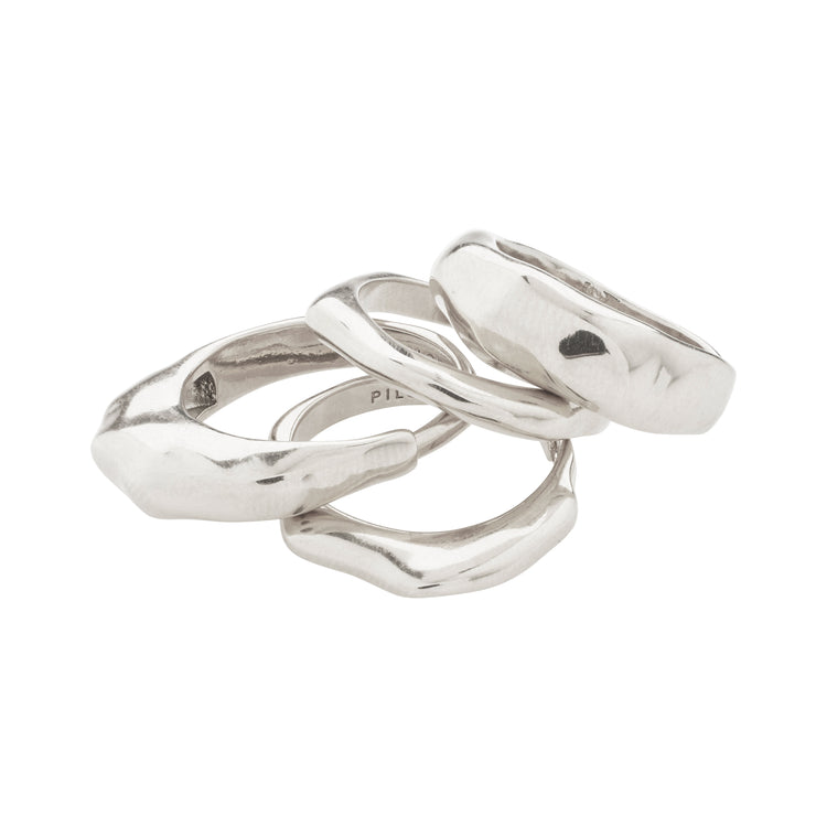 Pilgrim ASHER recycelte Ringe 4-in-1-Set versilbert Begrenzte Freigabe
