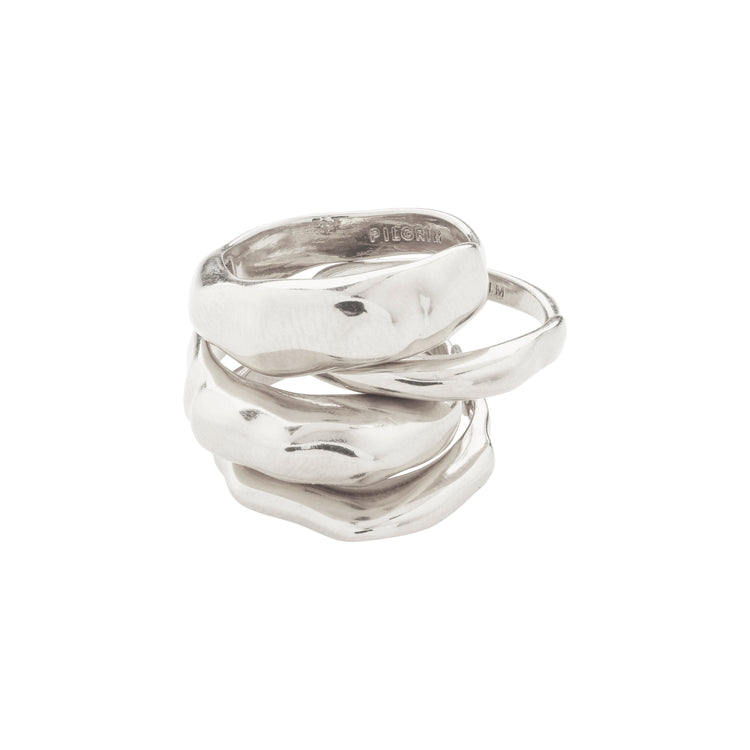 Pilgrim ASHER recycelte Ringe 4-in-1-Set versilbert Begrenzte Freigabe