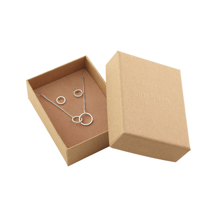 Pilgrim Viviane recyceltes Set, Halskette & Ohrstecker, versilbert Super Rabatt