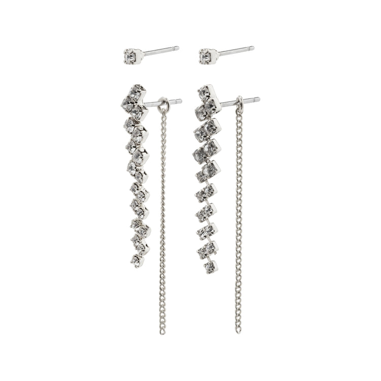 Pilgrim JOLENE recycelte Kristallohrringe, 2-in-1 Set, versilbert Hotsell