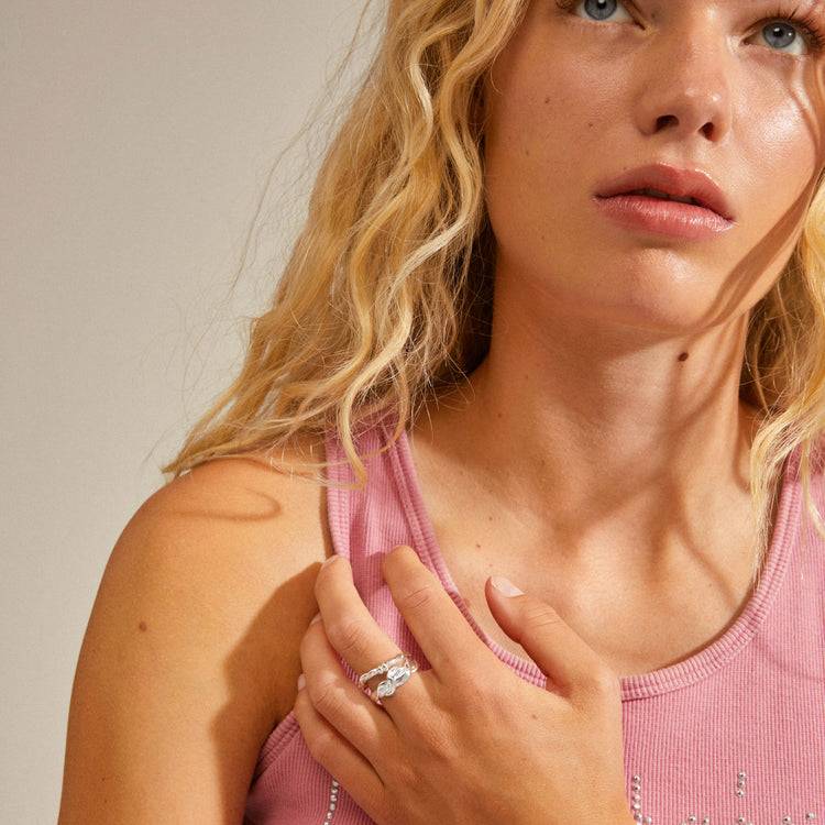 Pilgrim SUN recycelte Ringe, 2-in-1-Set, versilbert Kauf eins, bekomm eins gratis