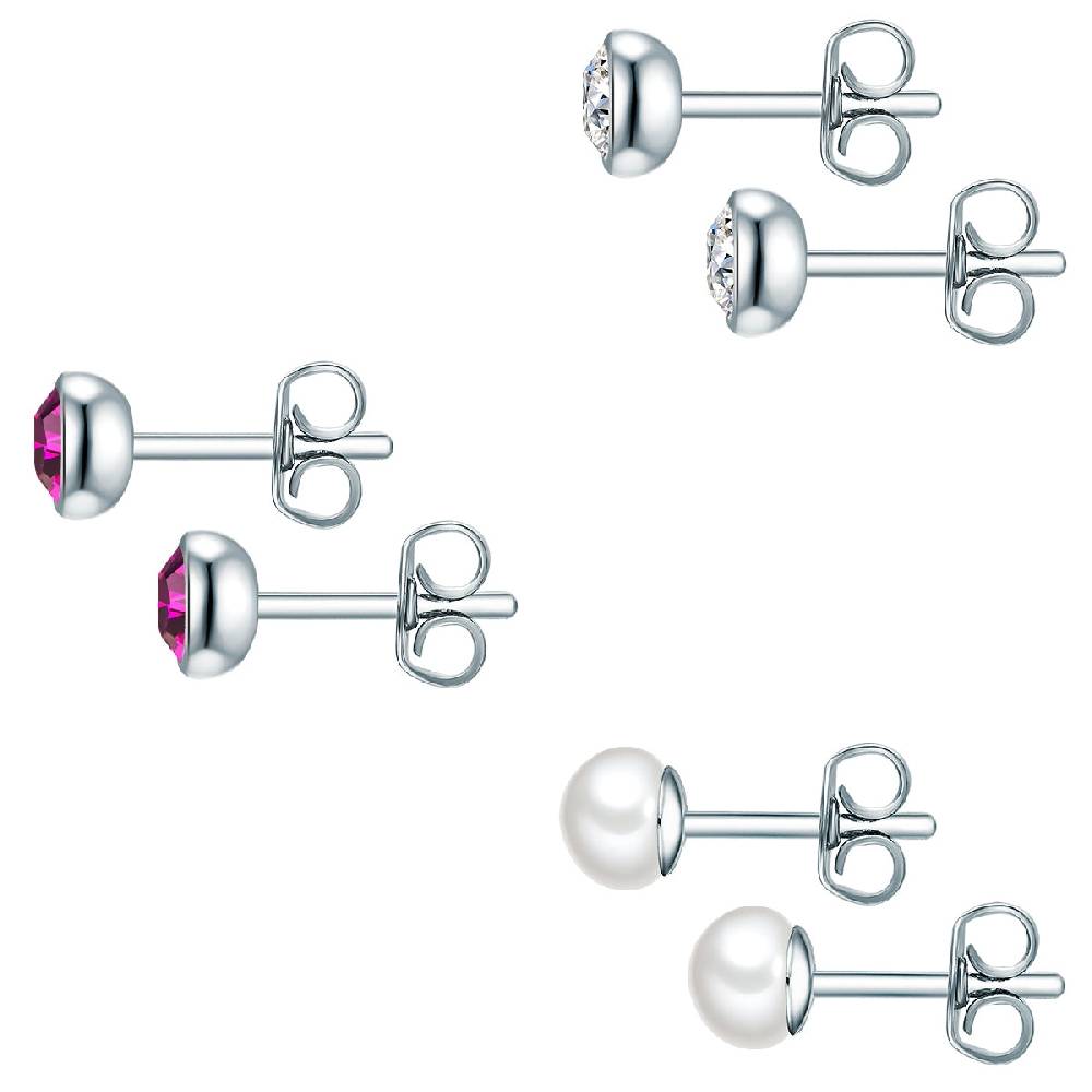Rafaela Donata 3er Set Ohrstecker Sterling Silber Süßwasser-Zuchtperle weiß verziert mit Kristallen von Swarovski® Kostenloser Versand
