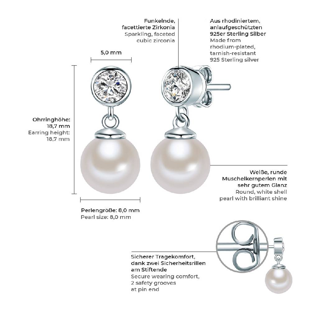 Rafaela Donata Ohrstecker Sterling Silber Südsee-Muschelkernperle weiß Zirkonia weiß Tiefpreis