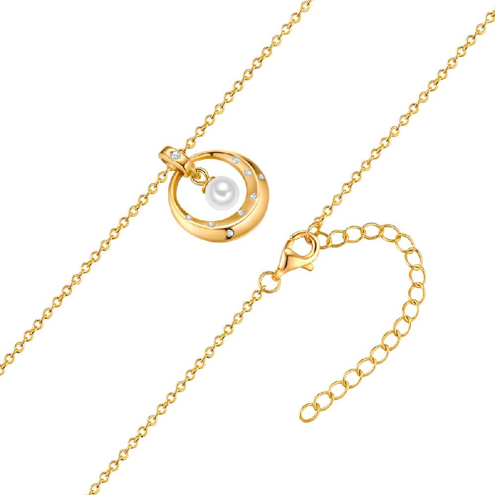 Rafaela Donata Kette mit Anhänger Sterling Silber gelbgold Muschelkernperle weiß Zirkonia weiß Günstig kaufen