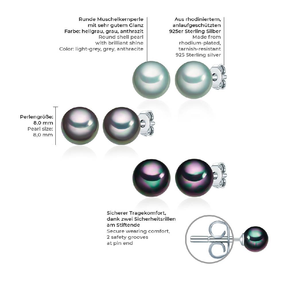 Rafaela Donata 3er Set Ohrstecker Sterling Silber Muschelkernperle multicolor Neuheiten