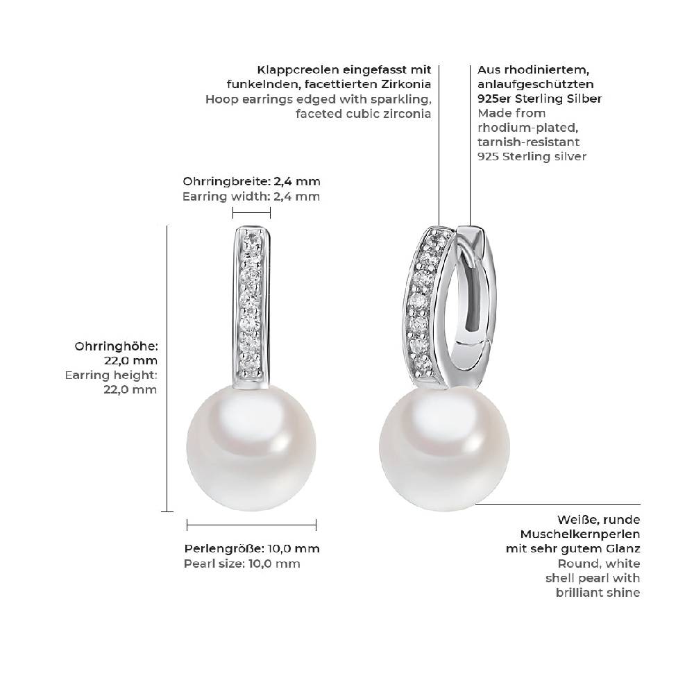 Rafaela Donata Klappcreolen Sterling Silber Südsee-Muschelkernperle weiß Zirkonia weiß Neueste Stile