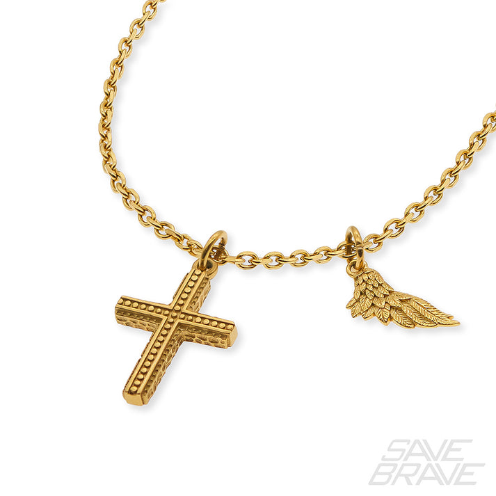 Save Brave Halskette mit Anhänger Flügel & Kreuz Gold Save Brave Halskette mit Anhänger Flügel & Kreuz Gold