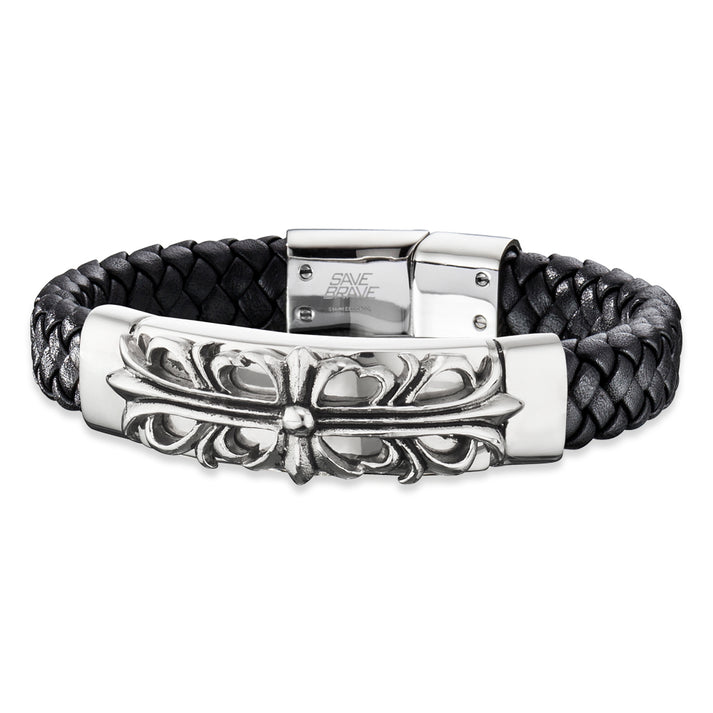 Save Brave Armband Paris mit Fleur de Lys aus geflochtenem Leder & Edelstahl Save Brave Armband Paris mit Fleur de Lys aus geflochtenem Leder & Edelstahl