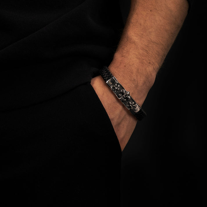 Save Brave Armband Zulu mit Fleur de Lys aus geflochtenem Leder & Edelstahl Fabrik Onlineshop