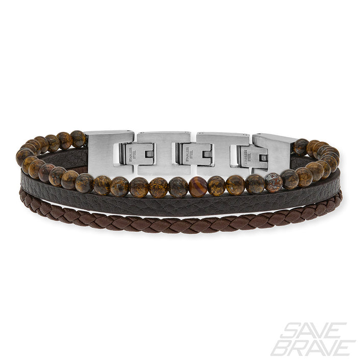Save Brave Armband Tyler aus Leder & Onyxperlen Versandkostenfrei