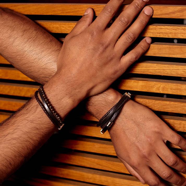 Save Brave Armband Tyler aus Leder & Onyxperlen Versandkostenfrei
