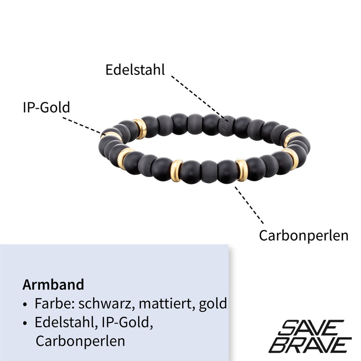 Save Brave Perlenarmband Russell mit Carbon & Edelstahl Jubiläumsangebot