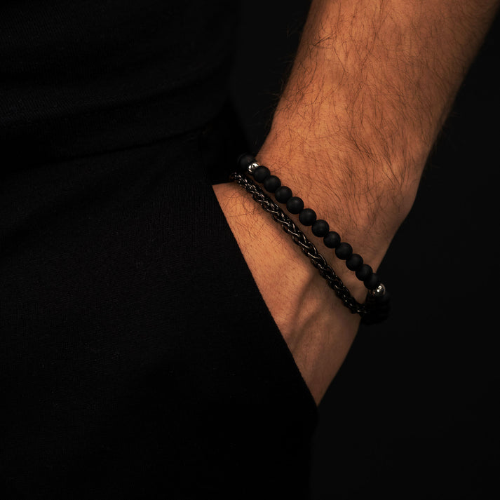 Save Brave Perlenarmband Nico aus Edelstahl & Onyx Lagerräumung