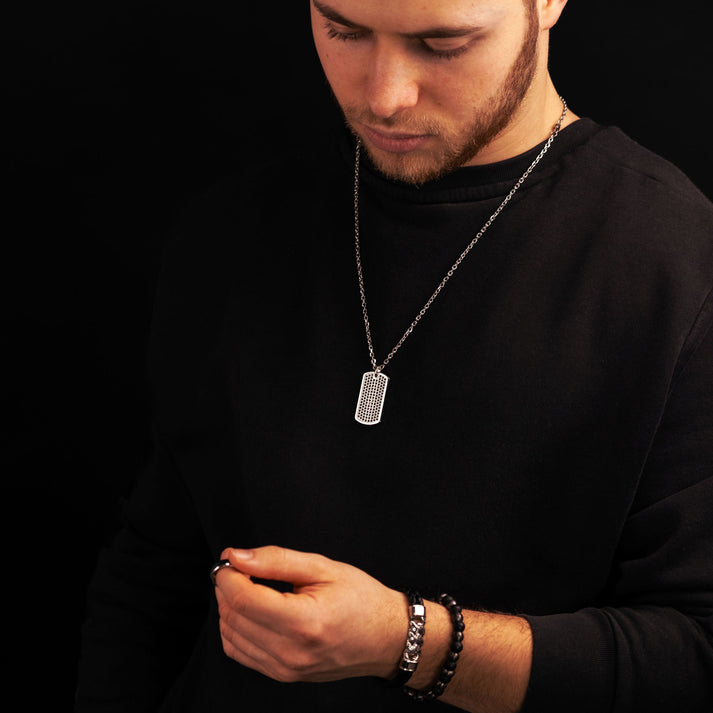 Save Brave Doppeltes Lederarmband Frank mit schwarzen Zirkoniasteinen Exklusive Angebote