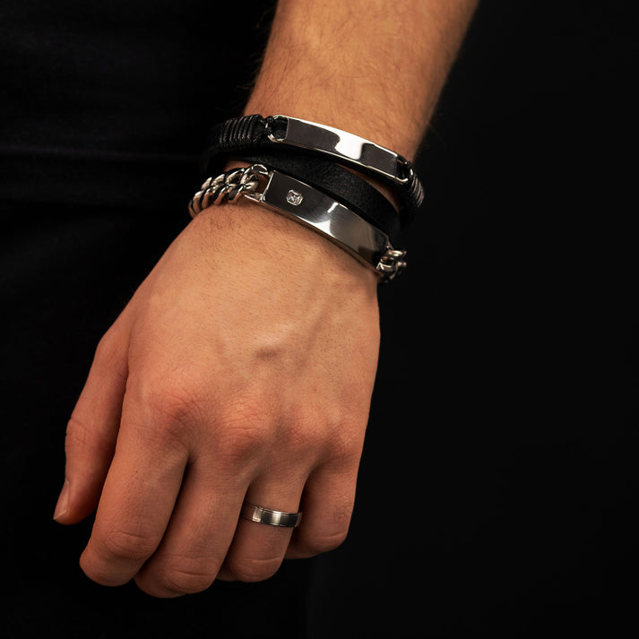 Save Brave Doppeltes Lederarmband Mason mit Edelstahl Neueste Stile