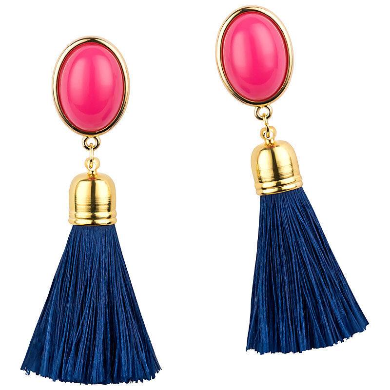 SchwesterSchwester Quasten Ohrringe als Ohrstecker in Pink mit dunkelblauer Quaste von AmuseToi Begrenzte Freigabe