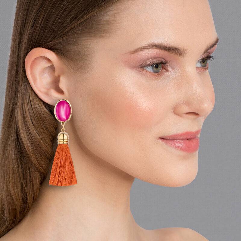 SchwesterSchwester Schimmernde pinkfarbene Ohrstecker mit Quaste in Rostorange von AmuseToi Bis zu 65% Rabatt