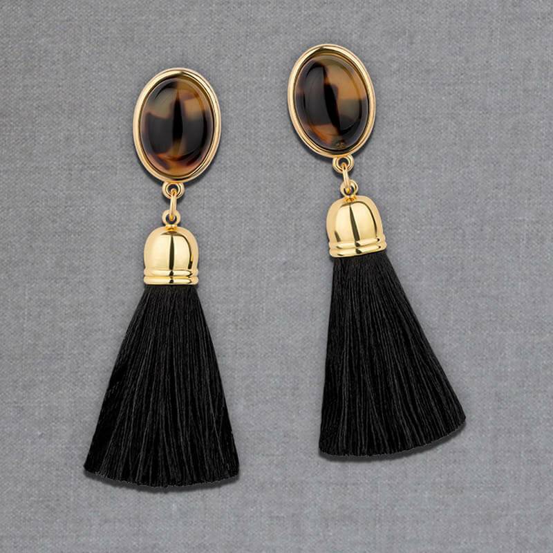 SchwesterSchwester Schwarze Ohrringe als Ohrstecker in Schildpattoptik mit schwarzer Quaste von AmuseToi Sonderangebot der Fabrik