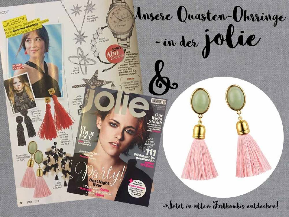 SchwesterSchwester Quasten Ohrringe als Ohrstecker in Jadeoptik mit rosafarbener Quaste von AmuseToi Kostenloser Versand international