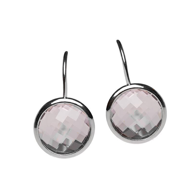 SchwesterSchwester Silberfarbene Ohrhänger mit rundem funkelnden Kristall in Rosa von Janne v. d. Heide Fabrik Onlineshop
