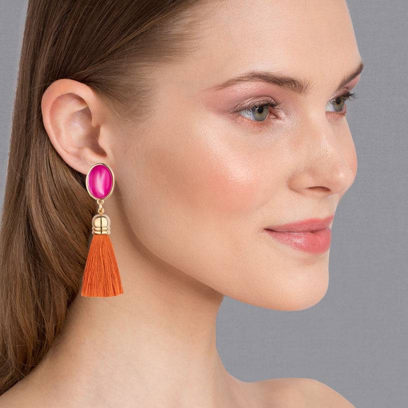 SchwesterSchwester Vergoldete Ohrclips in Pink mit Quaste in Rostorange von AmuseToi Versandkostenfrei