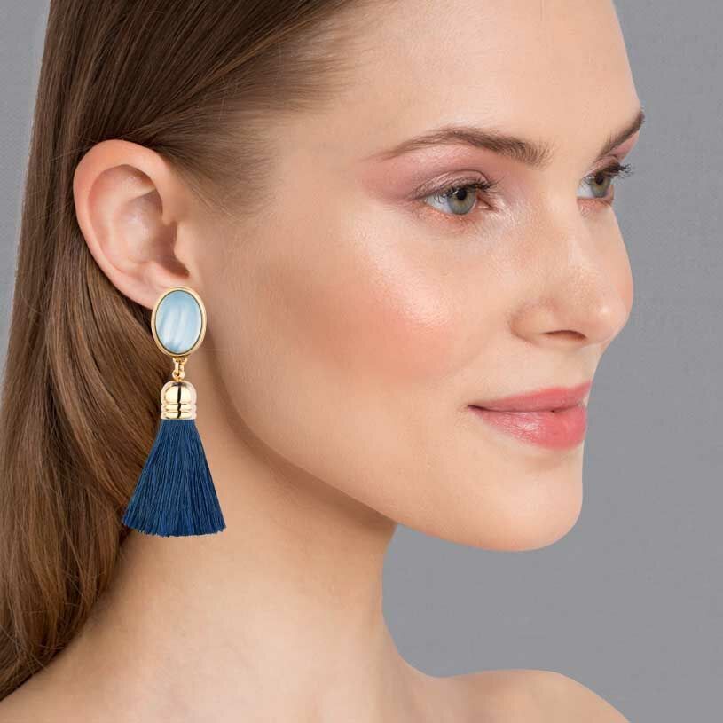 SchwesterSchwester Schimmernde hellblaue Ohrstecker mit marineblauen Quasten Räumungsverkauf