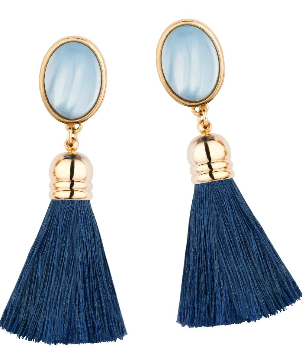 SchwesterSchwester Schimmernde hellblaue Ohrstecker mit marineblauen Quasten Räumungsverkauf